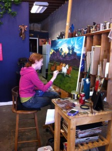 Tia working in the San Diego studio.